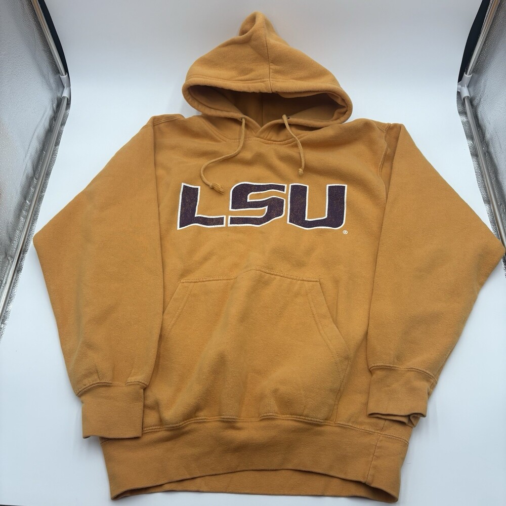 Vintage LSU Tigers Gold Hoodie MV Sport Classic Fleece Mens S Pullover